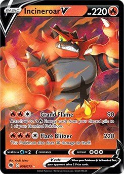 Pokémon card: Incineroar V 008/073 from Champions Path (Ultra Rare), Fire type, front of card