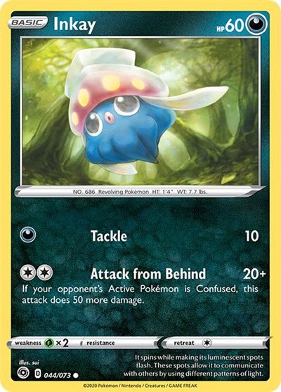 Pokémon card: Inkay 044/073 from Champions Path (Common), Darkness type, front of card
