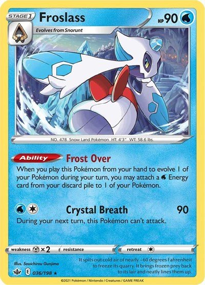 Pokémon card: Froslass 036/198 from Chilling Reign (Holo Rare), Water type, front of card