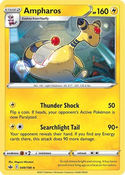 Pokémon card: Ampharos 049/198 from Chilling Reign (Rare), Lightning type, front of card
