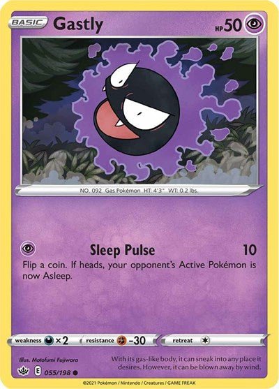 Pokémon card: Gastly 055/198 from Chilling Reign (Common), Psychic type, front of card