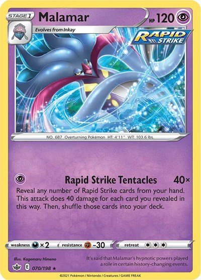 Pokémon card: Malamar 070/198 from Chilling Reign (Rare), Psychic type, front of card