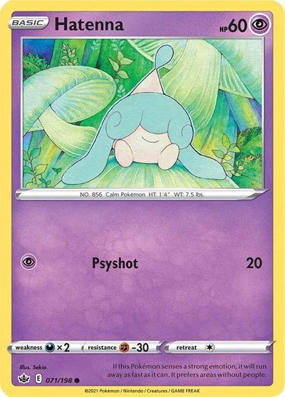 Pokémon card: Hatenna 071/198 from Chilling Reign (Common), Psychic type, front of card