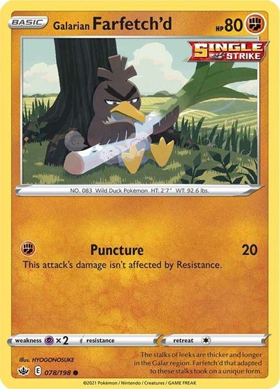 Pokémon card: Galarian Farfetch'd 078/198 from Chilling Reign (Common), Fighting type, front of card