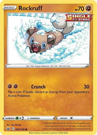 Pokémon card: Rockruff 086/198 from Chilling Reign (Common), Fighting type, front of card