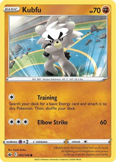 Pokémon card: Kubfu 093/198 from Chilling Reign (Common), Fighting type, front of card