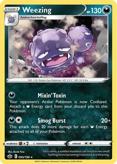 Pokémon card: Weezing 095/198 from Chilling Reign (Rare), Darkness type, front of card