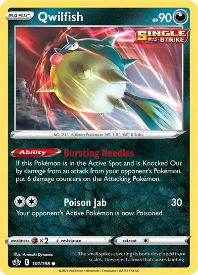 Pokémon card: Qwilfish 101/198 from Chilling Reign (Common), Darkness type, front of card