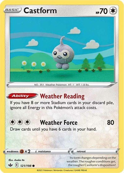 Pokémon card: Castform 121/198 from Chilling Reign (Common), Colorless type, front of card