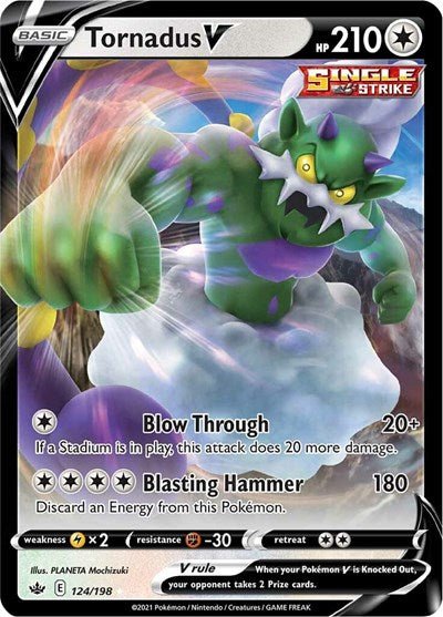 Pokémon card: Tornadus V 124/198 from Chilling Reign (Ultra Rare), Colorless type, front of card