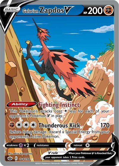 Pokémon card: Galarian Zapdos V (Alternate Full Art) 174/198 from Chilling Reign (Ultra Rare), Fighting type, front of card