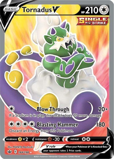Pokémon card: Tornadus V (Full Art) 184/198 from Chilling Reign (Ultra Rare), Colorless type, front of card