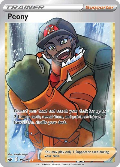 Pokémon card: Peony (Full Art) 197/198 from Chilling Reign (Ultra Rare), front of card