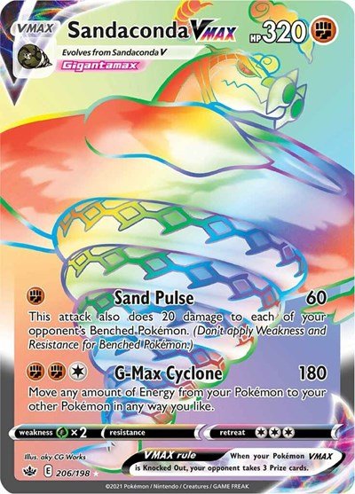 Pokémon card: Sandaconda VMAX 206/198 from Chilling Reign (Secret Rare), Fighting type, front of card