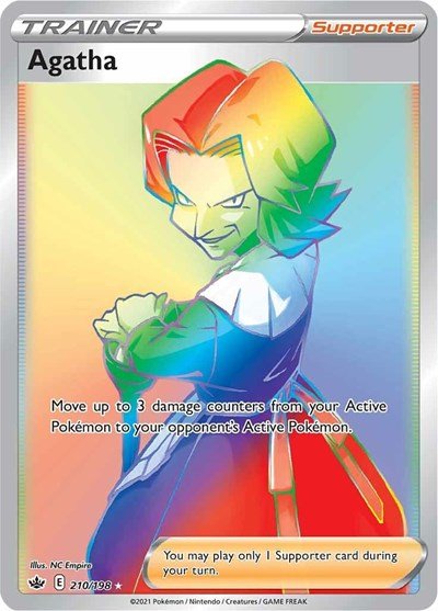 Pokémon card: Agatha 210/198 from Chilling Reign (Secret Rare), front of card