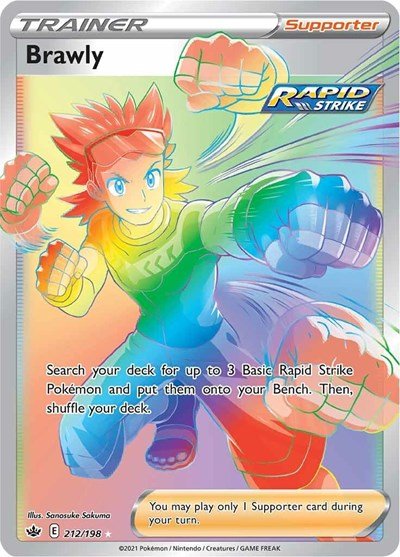 Pokémon card: Brawly 212/198 from Chilling Reign (Secret Rare), front of card
