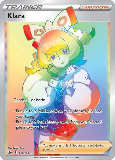Pokémon card: Klara 217/198 from Chilling Reign (Secret Rare), front of card