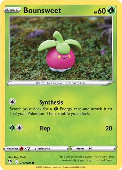 Pokémon card: Bounsweet 014/189 from Darkness Ablaze (Common), Grass type, front of card