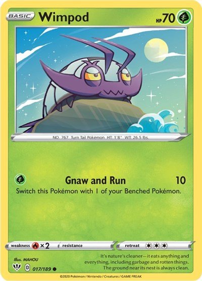 Pokémon card: Wimpod 017/189 from Darkness Ablaze (Common), Grass type, front of card
