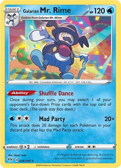 Pokémon card: Galarian Mr. Rime 036/189 from Darkness Ablaze (Rare), Water type, front of card