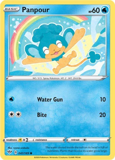 Pokémon card: Panpour 041/189 from Darkness Ablaze (Common), Water type, front of card