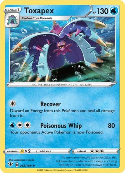 Pokémon card: Toxapex 052/189 from Darkness Ablaze (Uncommon), Water type, front of card