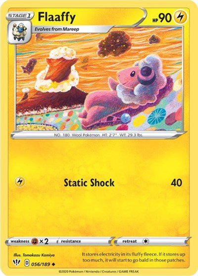 Pokémon card: Flaaffy 056/189 from Darkness Ablaze (Uncommon), Lightning type, front of card