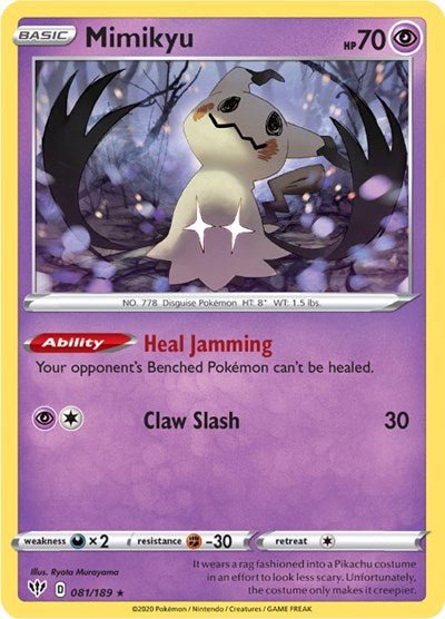 Pokémon card: Mimikyu 081/189 from Darkness Ablaze (Rare), Psychic type, front of card