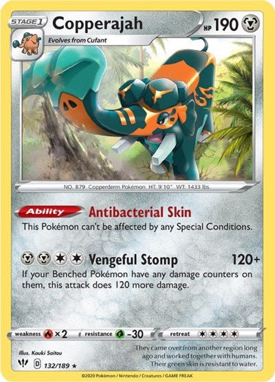 Pokémon card: Copperajah 132/189 from Darkness Ablaze (Holo Rare), Metal type, front of card
