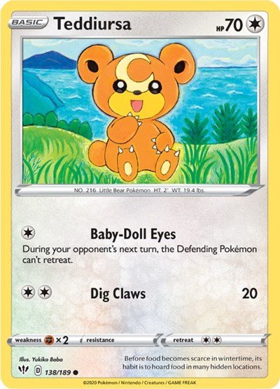 Pokémon card: Teddiursa 138/189 from Darkness Ablaze (Common), Colorless type, front of card