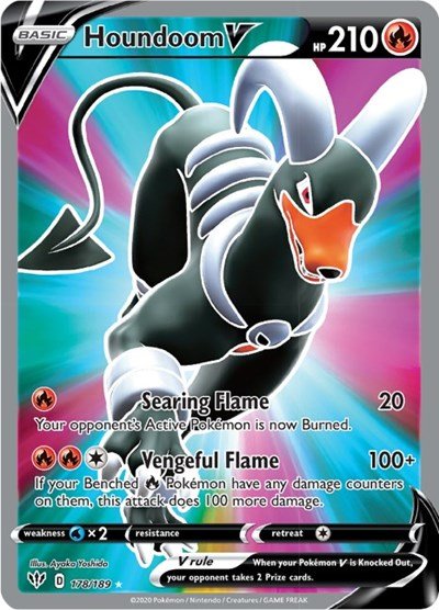 Pokémon card: Houndoom V (Full Art) 178/189 from Darkness Ablaze (Ultra Rare), Fire type, front of card