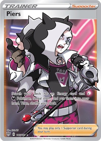 Pokémon card: Piers (Full Art) 187/189 from Darkness Ablaze (Ultra Rare), front of card