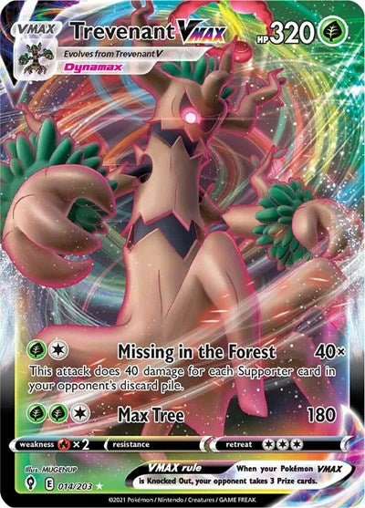 Pokémon card: Trevenant VMAX 014/203 from Evolving Skies (Ultra Rare), Grass type, front of card