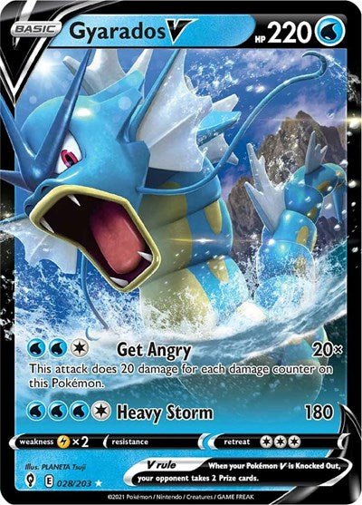 Pokémon card: Gyarados V 028/203 from Evolving Skies (Ultra Rare), Water type, front of card