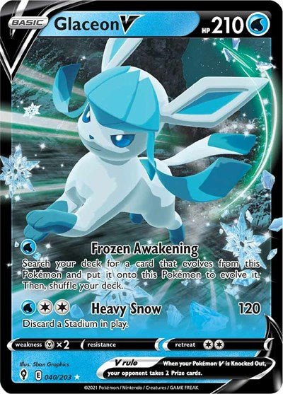 Pokémon card: Glaceon V 040/203 from Evolving Skies (Ultra Rare), Water type, front of card