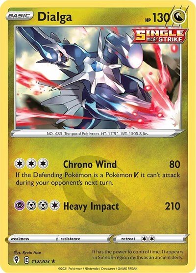 Pokémon card: Dialga 112/203 from Evolving Skies (Holo Rare), Dragon type, front of card