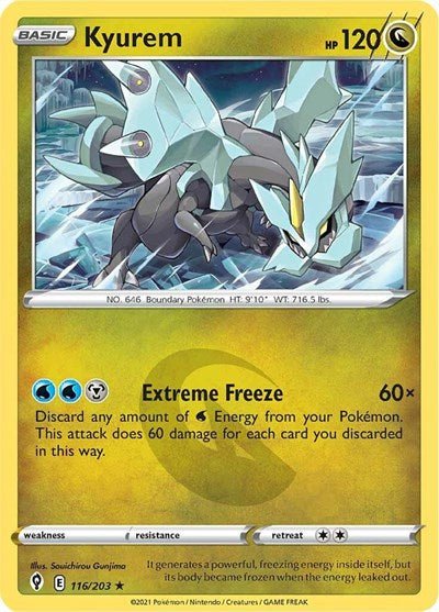 Pokémon card: Kyurem 116/203 from Evolving Skies (Holo Rare), Dragon type, front of card