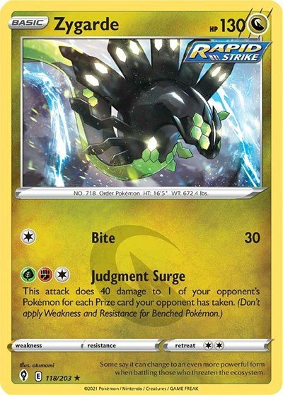 Pokémon card: Zygarde 118/203 from Evolving Skies (Holo Rare), Dragon type, front of card