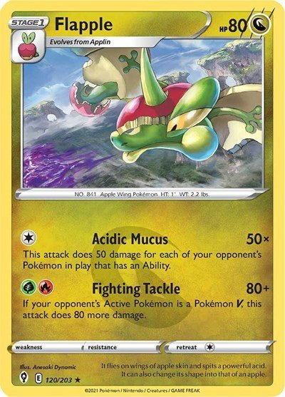 Pokémon card: Flapple 120/203 from Evolving Skies (Rare), Dragon type, front of card