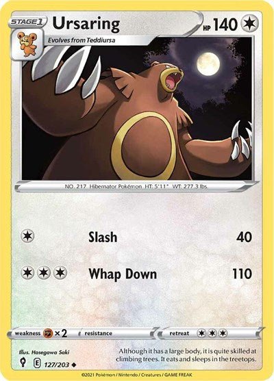 Pokémon card: Ursaring 127/203 from Evolving Skies (Uncommon), Colorless type, front of card