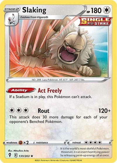 Pokémon card: Slaking 131/203 from Evolving Skies (Holo Rare), Colorless type, front of card