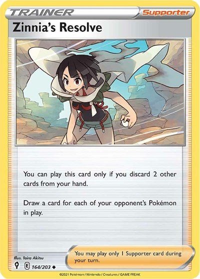 Pokémon card: Zinnia's Resolve 164/203 from Evolving Skies (Uncommon), front of card