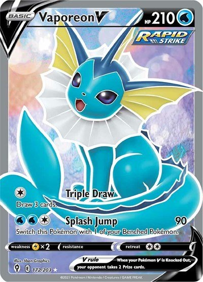 Pokémon card: Vaporeon V (Full Art) 172/203 from Evolving Skies (Ultra Rare), Water type, front of card