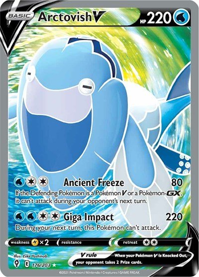 Pokémon card: Arctovish V (Full Art) 176/203 from Evolving Skies (Ultra Rare), Water type, front of card
