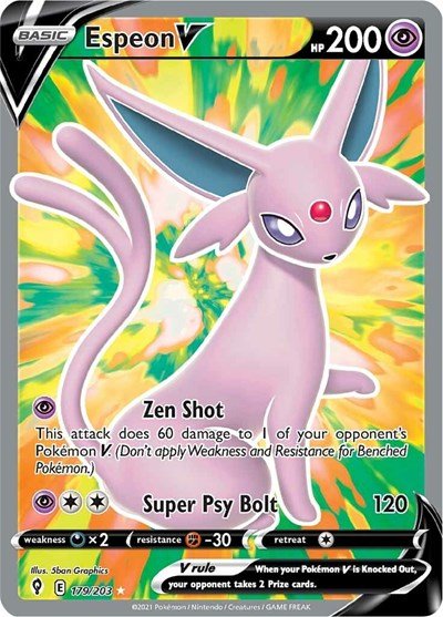 Pokémon card: Espeon V (Full Art) 179/203 from Evolving Skies (Ultra Rare), Psychic type, front of card