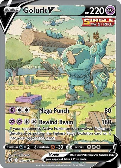 Pokémon card: Golurk V (Alternate Full Art) 182/203 from Evolving Skies (Ultra Rare), Psychic type, front of card