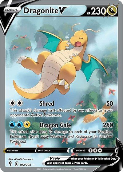 Pokémon card: Dragonite V (Alternate Full Art) 192/203 from Evolving Skies (Ultra Rare), Dragon type, front of card