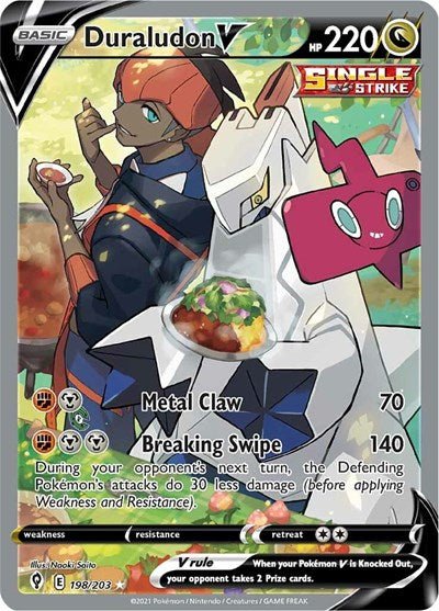 Pokémon card: Duraludon V (Alternate Full Art) 198/203 from Evolving Skies (Ultra Rare), Dragon type, front of card