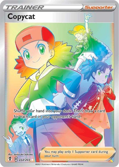 Pokémon card: Copycat 222/203 from Evolving Skies (Secret Rare), front of card