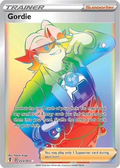 Pokémon card: Gordie 223/203 from Evolving Skies (Secret Rare), front of card